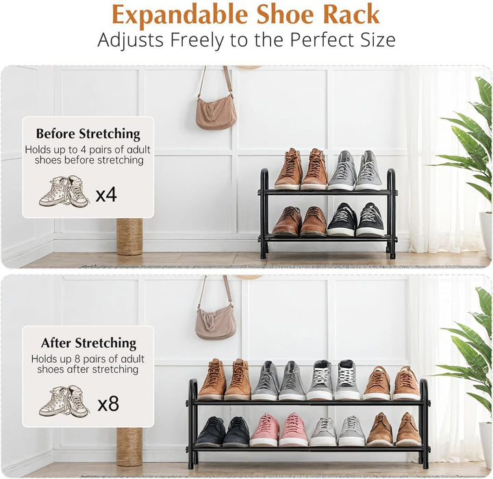 Schuhregal Platzsparend, 2 Ebenen Shoe Rack Metall, Ausziehbar Schuhablage 45 to 80cm, Klein Schuhst