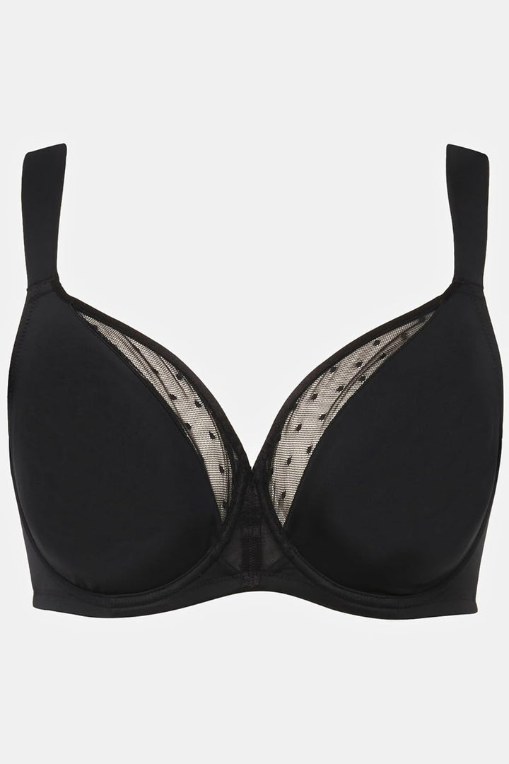 Ulla Popken Damen Bügel, Mesh-kante, Cup B-F BH 85B Schwarz, 85B Schwarz