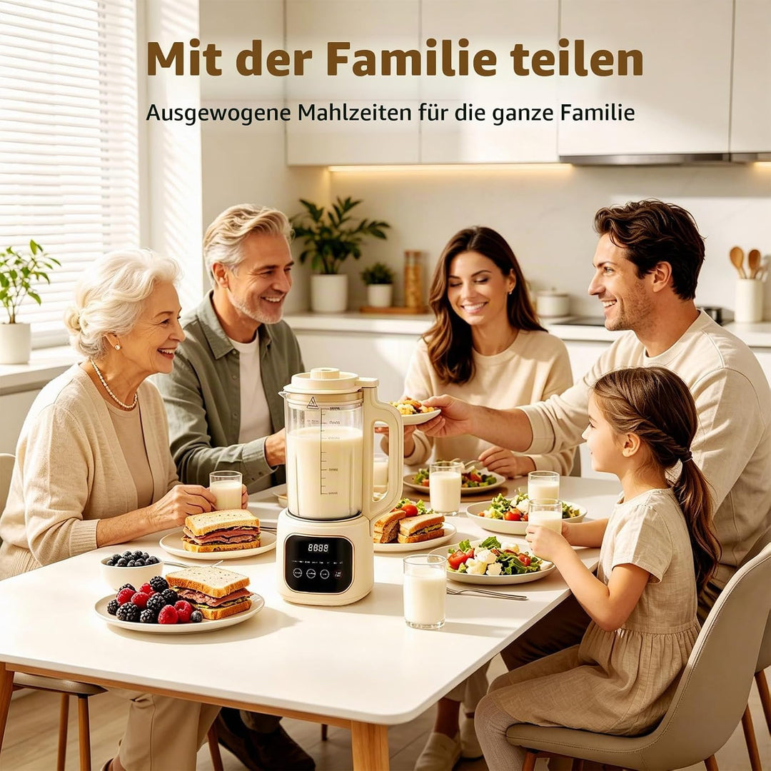 Nussmilchmaschine 1600ml, Automatische Mandelmilchmaschine mit 20 Klingen, 4 Stunden Warmhaltefunkti