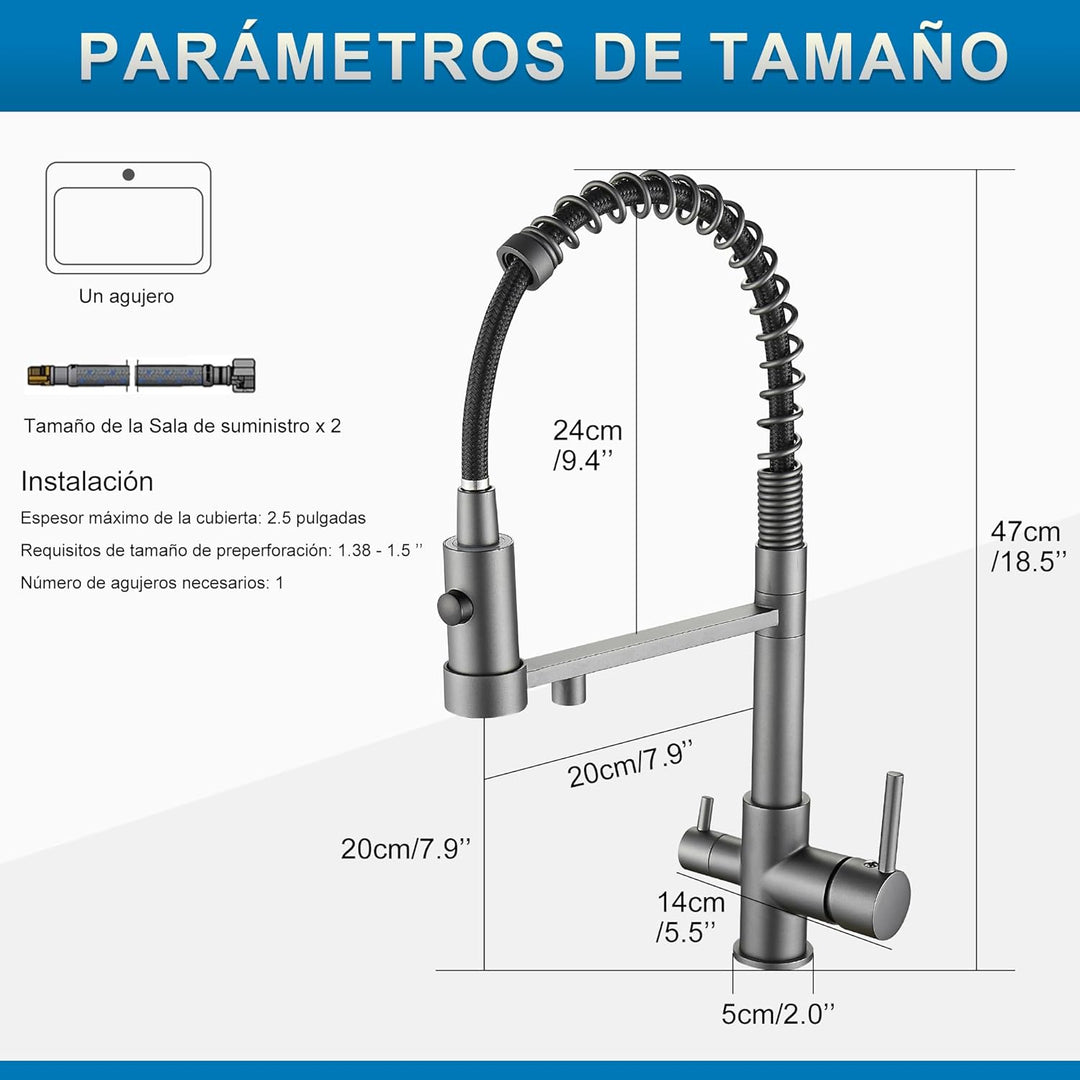 3 Wege Wasserhahn Küche, Ausziehbar Küchenarmatur, Spültischarmatur aus Messing, 3 in 1 Mischbatteri