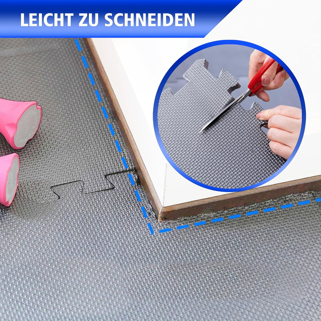 Eva Bodenschutzmatte Fitness 30x30x1cm – Puzzlematte rutschfest & stossdämpfend – 18 Stück grau – Bo