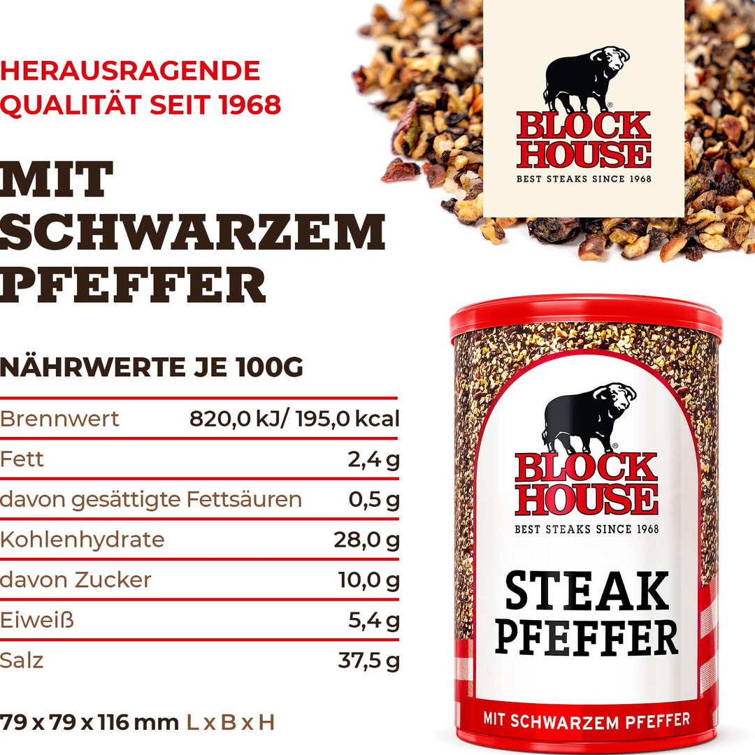 Block House Steak Pfeffer mit schwarzem Pfeffer 3x 200g - Gewürzmischung in Restaurantqualität 200 g