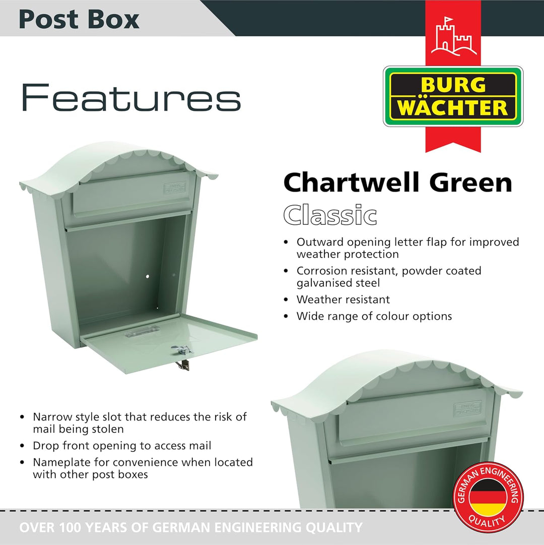 Burg-Wachter MB01CG Classic Briefkasten, Wandmontage, verzinkter Stahl, abschliessbar, wetterfest, C