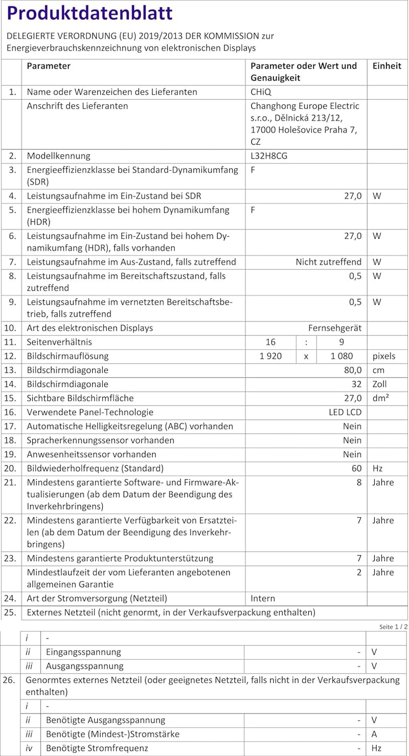 CHIQ L32H8CG 32 Zoll TV, Smart TV, FHD, Rahmenlos Metallschwarz, HDR10&HLG, Triple Tuner(DVB-T2/S2/C