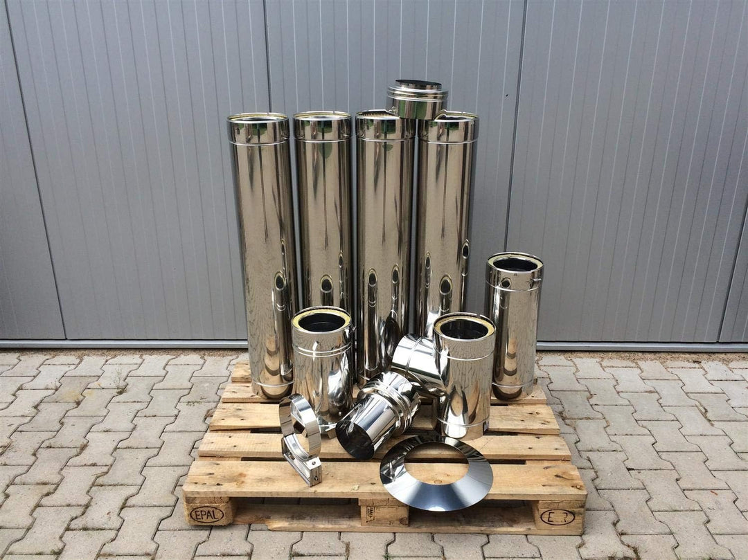 H&M DW New-Line Schornstein-Paket 5,7m Ø 120mm Edelstahl Bausatz doppelwandig 25mm Isolierung 0,5mm
