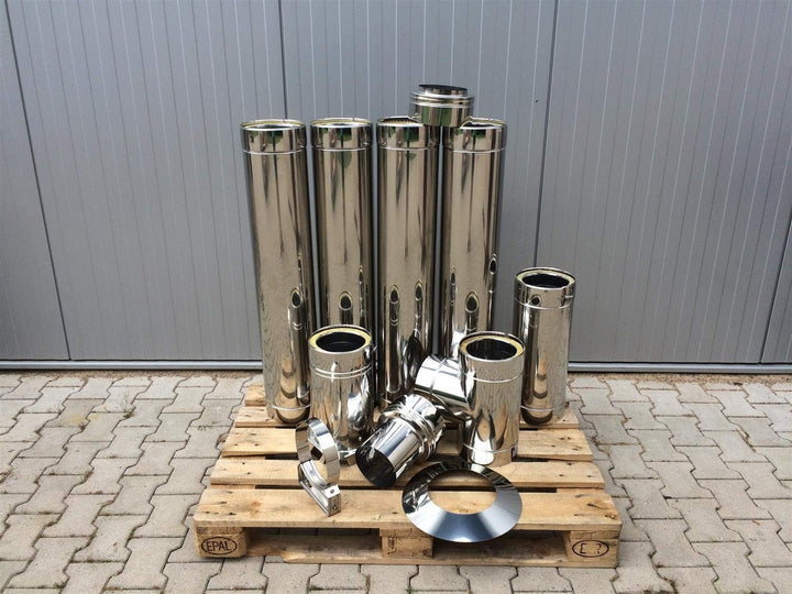 H&M DW New-Line Schornstein-Paket 5,7m Ø 120mm Edelstahl Bausatz doppelwandig 25mm Isolierung 0,5mm
