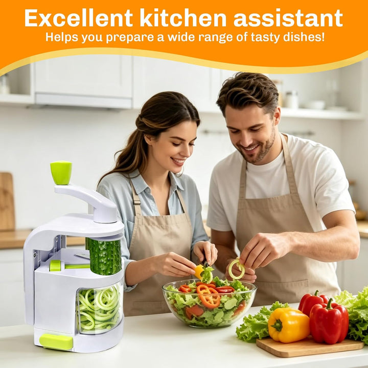 Spiralschneider Gemüse 4-in-1 mit Behälter, Zucchini Spaghetti Schneider, BPA-frei, für Karotte & Gu