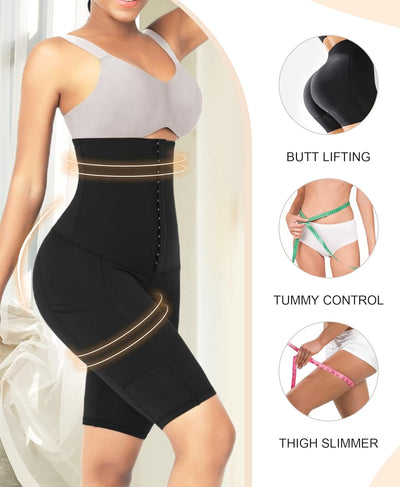 FeelinGirl Miederpants Bauchweg Shapewear-Shorts für Damen Knielänge Kolbenheber Hohe Taille Shaper-