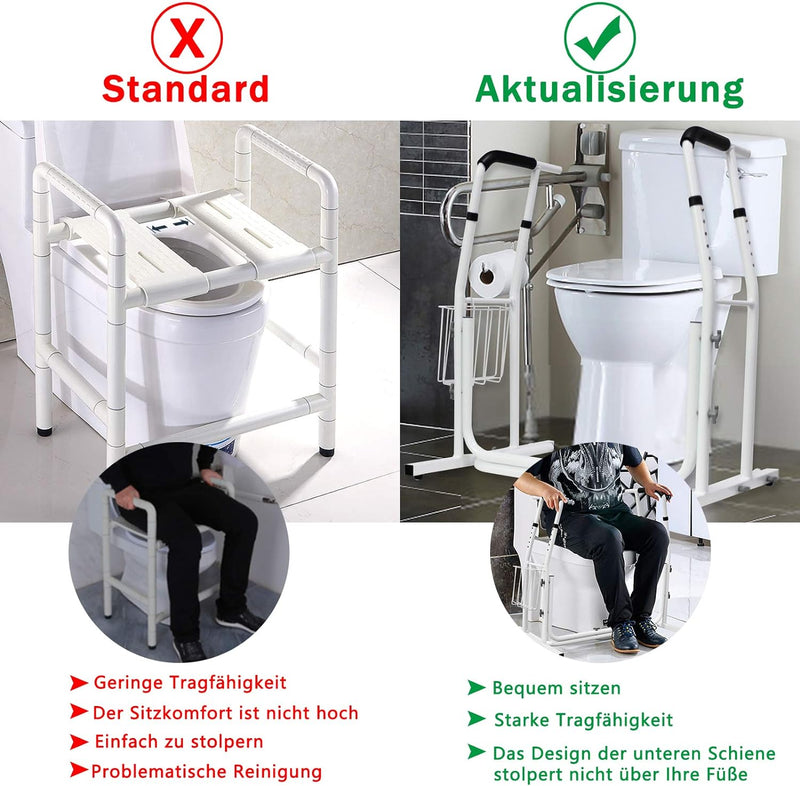 LARS360 Mobile WC-Aufstehhilfe inkl. Ablagekorb, Höhenverstellbar Stützhilfe, Toiletten Stützgestell