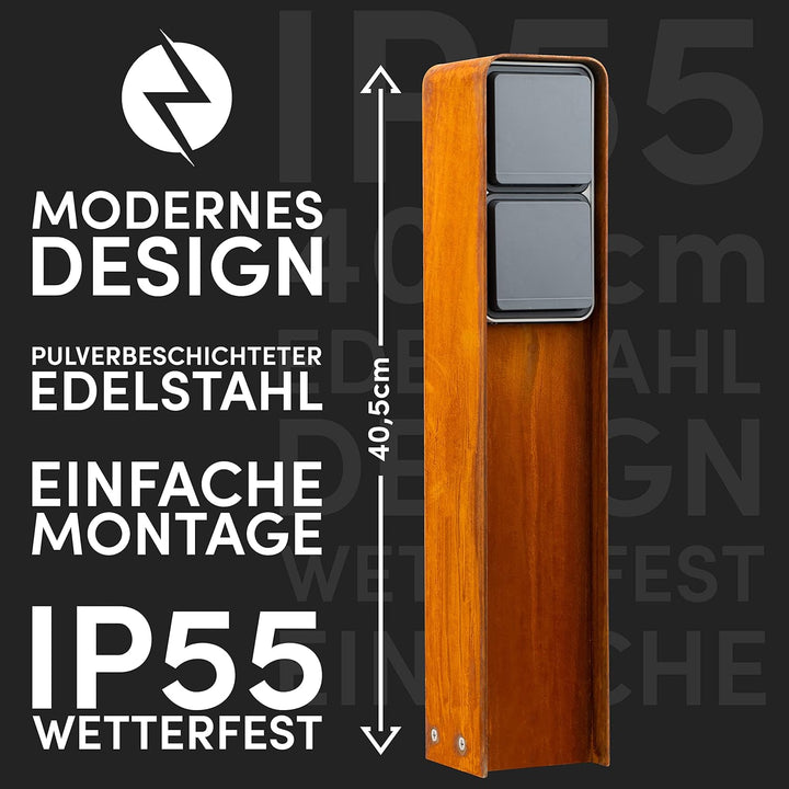 MG-Elektro Steckdosensäule (Corten) | Aussensteckdose wetterfest IP55, Rost, Modernes Design & Premi