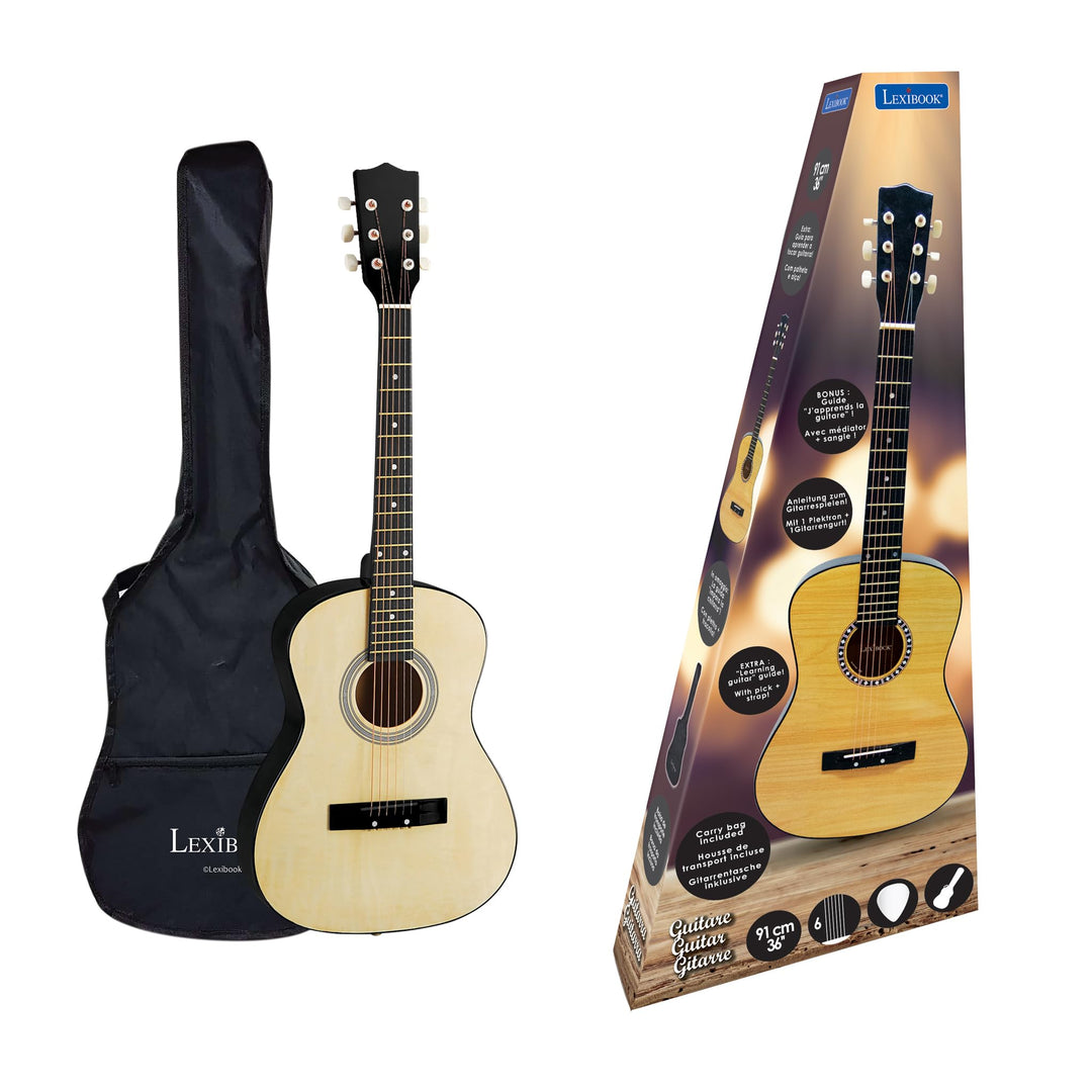Lexibook K2200 Akustikgitarre, 91 cm, Lernanleitung enthalten, 6 Nylonsaiten, Gitarrentasche inklusi