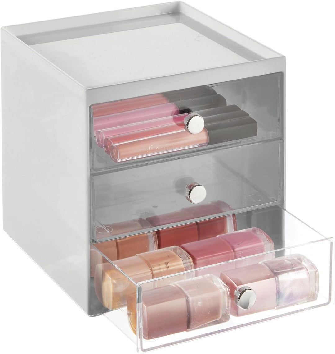 mDesign Make-up Organizer – stapelbare Aufbewahrungsbox mit 3 Schubladen für Mascara, Puder, Nagella