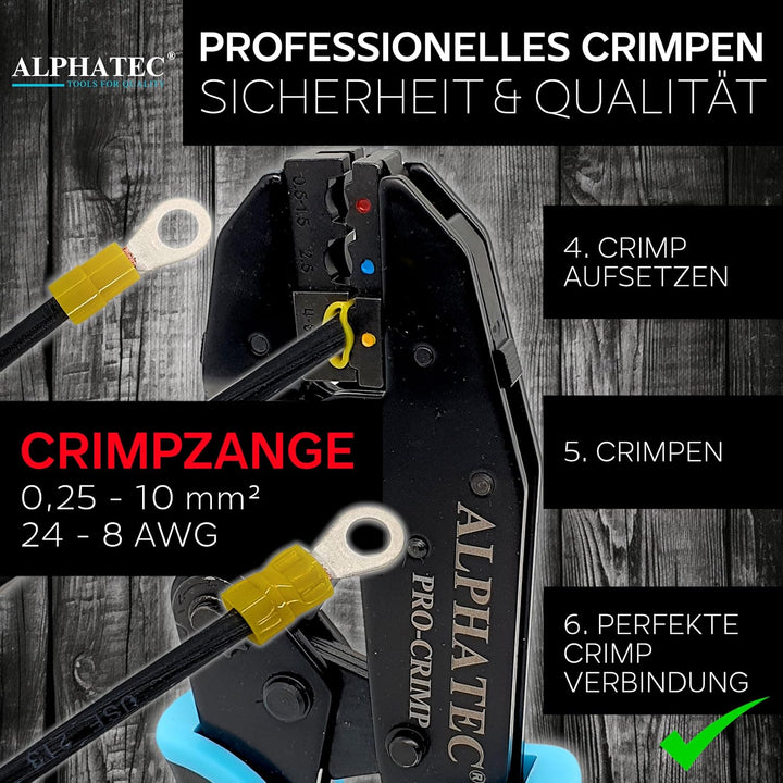 ALPHATEC® Crimpzange Set mit Wechselbacken inkl. automatische Abisolierzange - [0,25-10mm²] - Crimpz