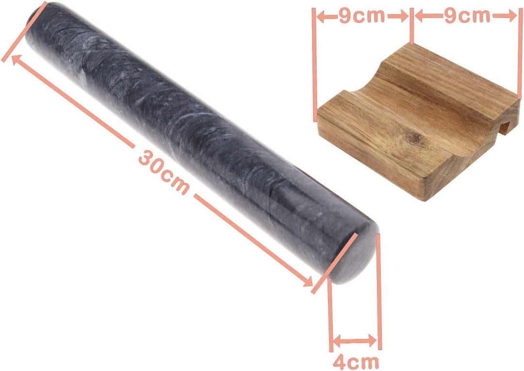 YINETTECH Marmor Nudelholz Französisch Poliert mit Holzhalter Set Teigrolle Backen Gebäck Pizza 12 Z
