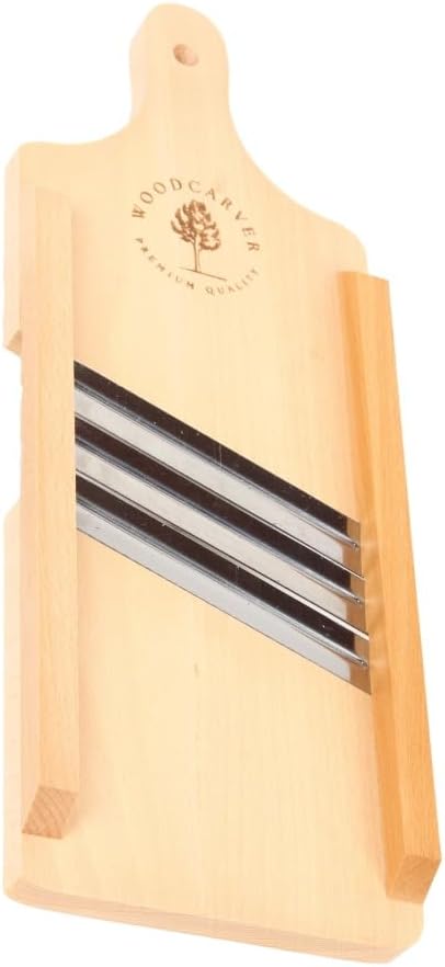 Woodcarver Krauthobel Holz – 3 Klingen aus Edelstahl – Gemüsehobel Manuell aus Geöltem Buchenholz –