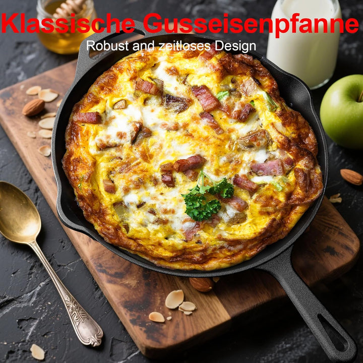 YASHE Gusseisenpfanne 26 CM, flache Bratpfanne für Steak und Fleisch, induktionsgeeignet, ofenfest,