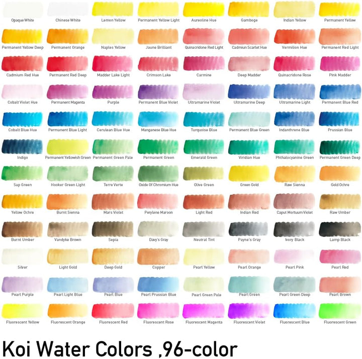 Sakura Koi Water Colors Studio Set, Malkasten mit 96 Näpfen inkl. Metallic-, Perlmutt- und Fluoresze