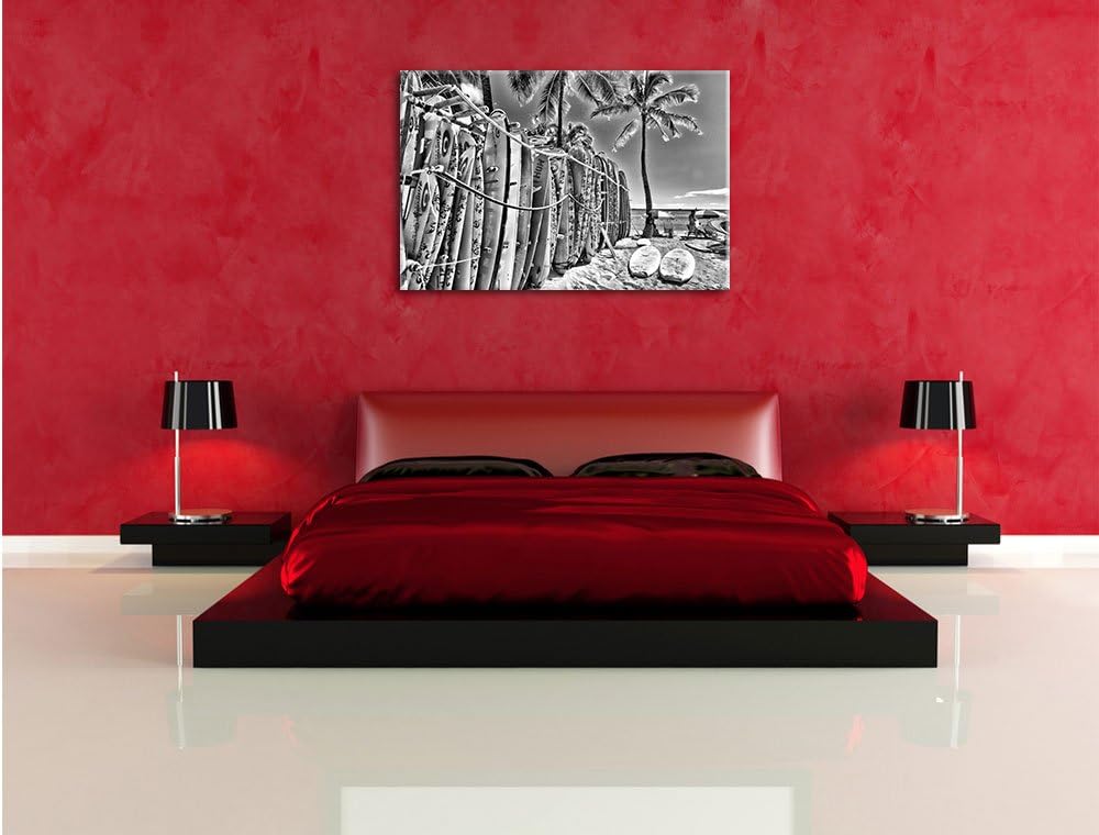 Pixxprint Monocrome, Surfboards am Strand, Format: 100x70 auf Leinwand, 100x70