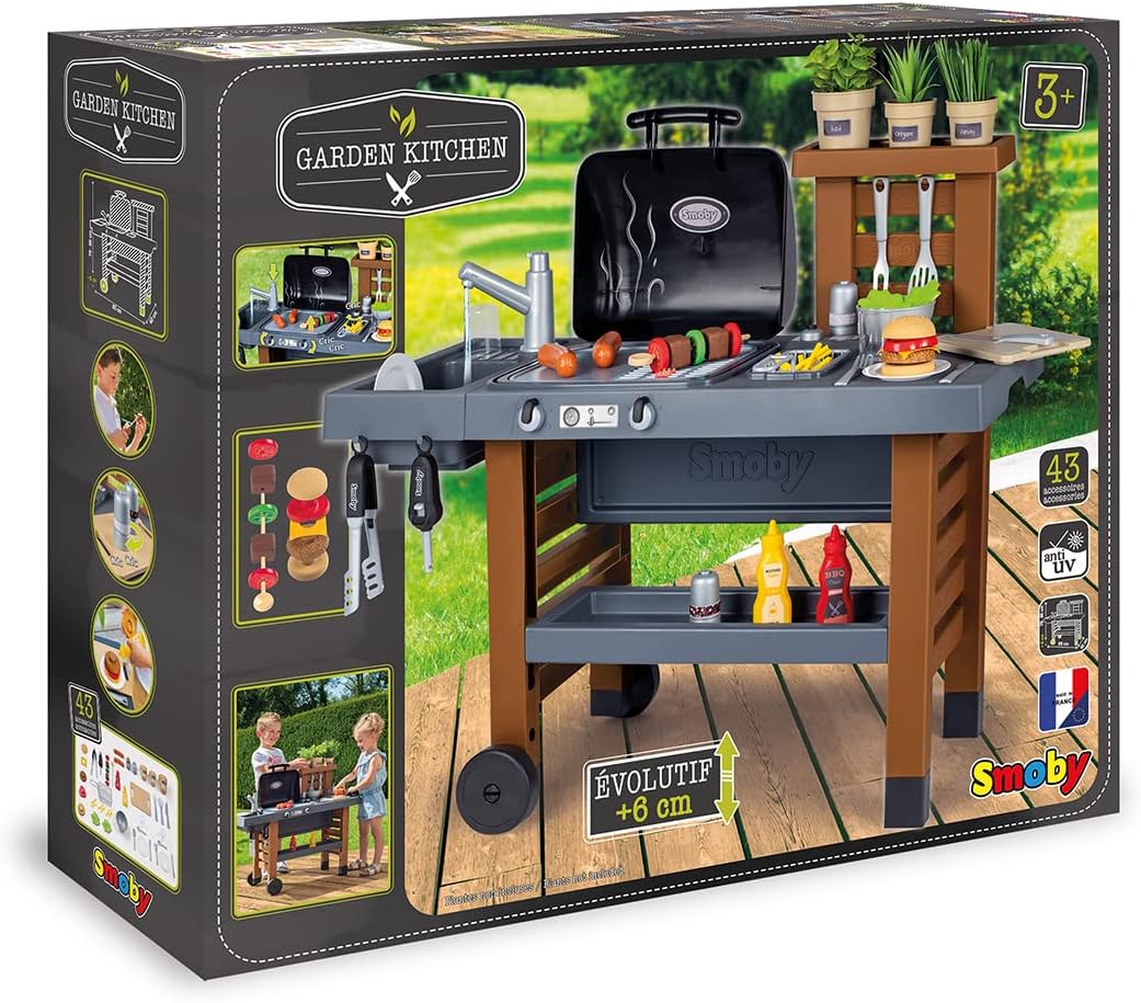 Smoby - Outdoor Gartenspielküche - inklusive Grill, Spülbecken mit Wasserpumpfunktion und vielen Zub