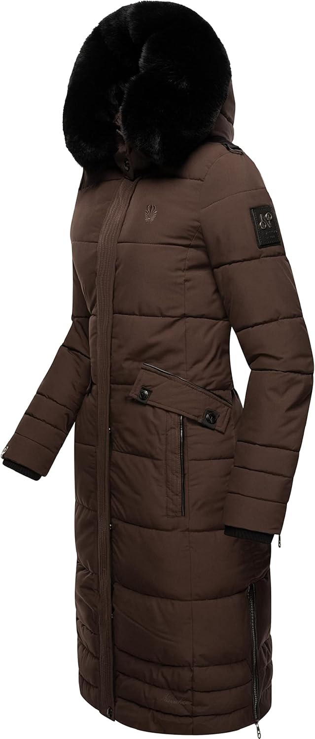 Navahoo Damen Wintermantel Warmer Steppmantel lang mit Abnehmbarer Kapuze Fahmiyaa XS-3XL 3XL Dark C