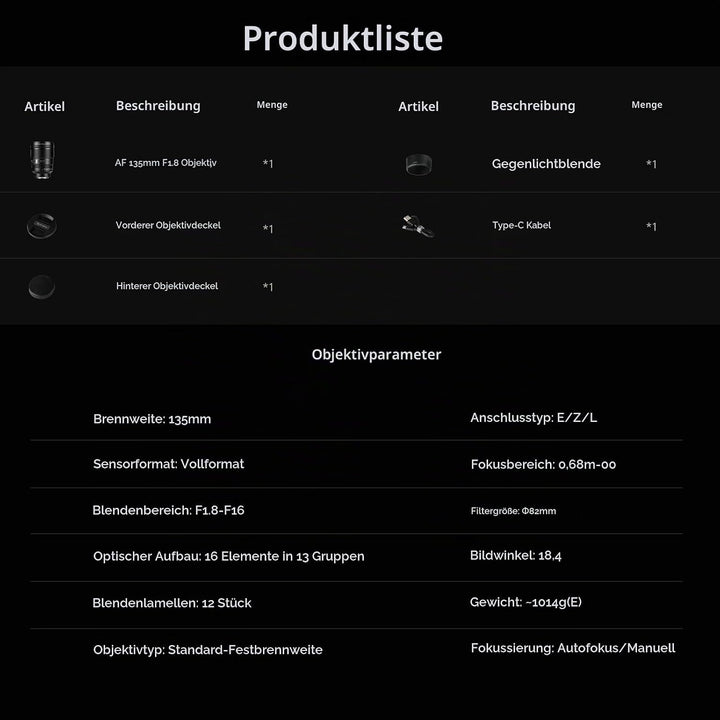 7artisans AF 135mm F1,8 Teleobjektiv für Nikon Z-Mount, Vollformat mit Autofokus, AF/MF, Festbrennwe
