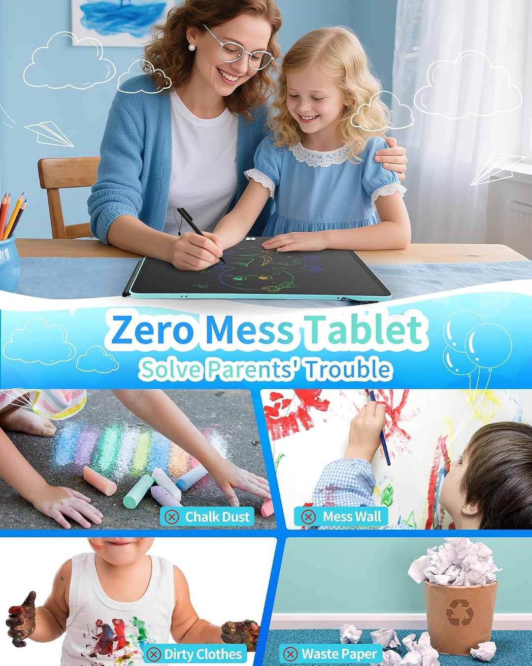 Wiederaufladbares 40,6 cm LCD-Schreibtablett, grosses buntes Zeichentablett, Doodle Board für Kinder