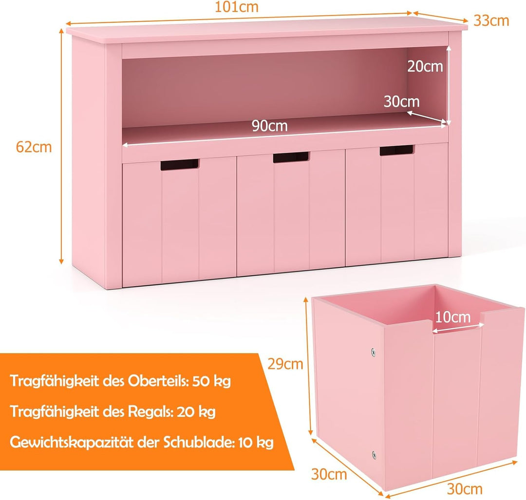 COSTWAY Spielzeugschrank für Kinder, Kommode mit 3 Schubladen, Spielzeug-Organizer für Kinderzimmer