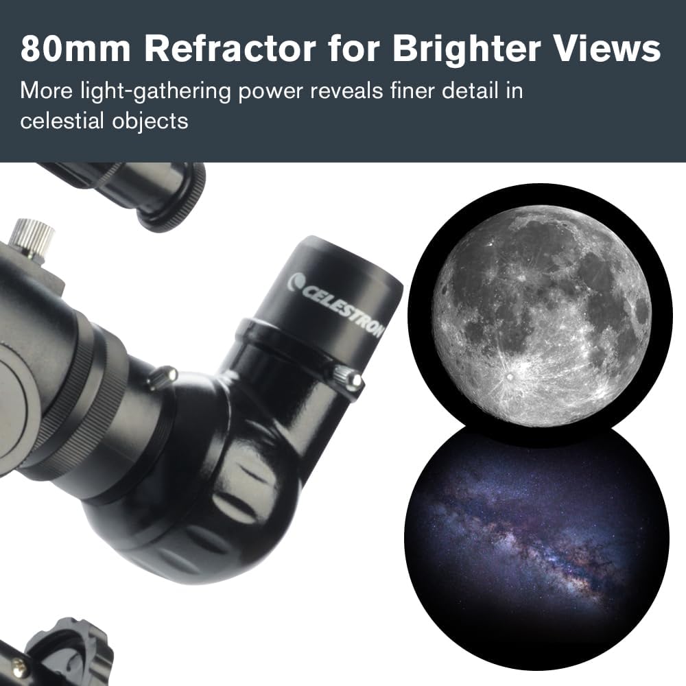 Celestron 21048 PowerSeeker 80EQ Refraktor-Teleskop - mit Zwei Okularen, seitenrichtigem Spiegel, Ei