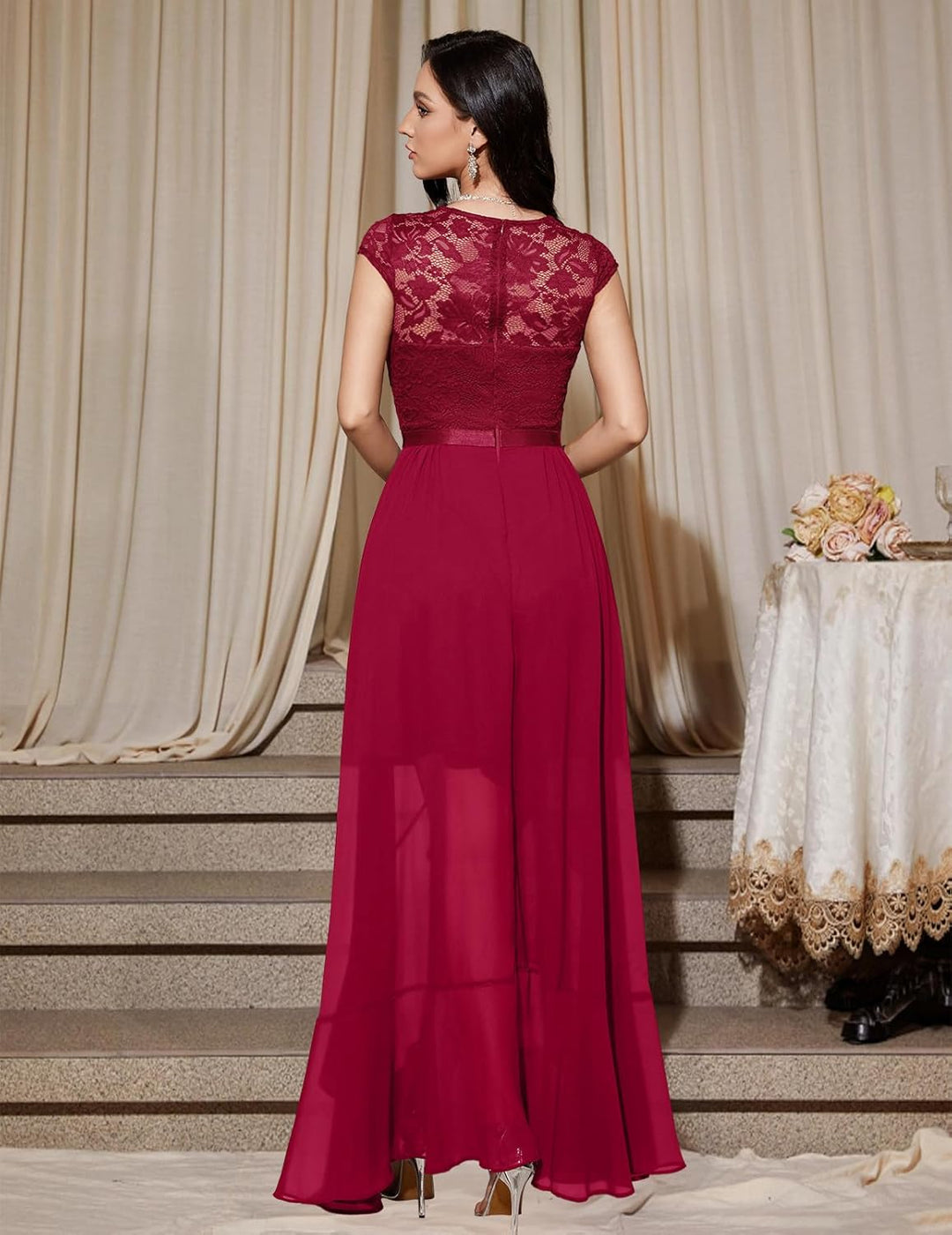 Bbonlinedress Abendkleider elegant für Hochzeit Spitzenkleid Chiffon Hi-Lo Kleid Brautjunferkleid Br