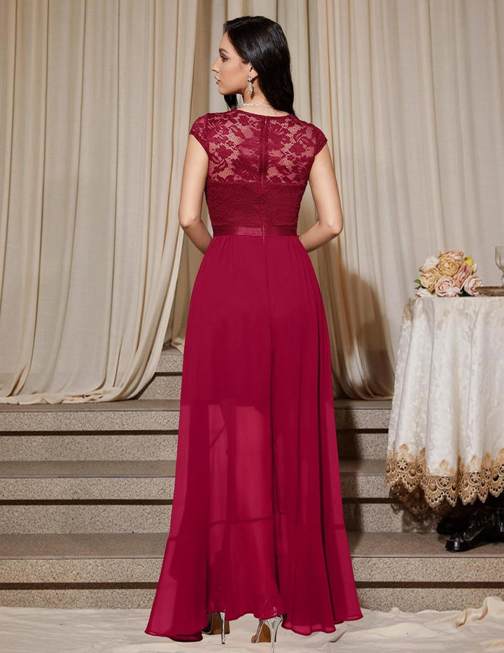 Bbonlinedress Abendkleider elegant für Hochzeit Spitzenkleid Chiffon Hi-Lo Kleid Brautjunferkleid Br