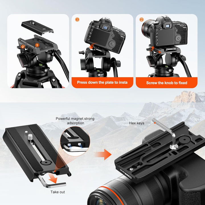 COMAN 188cm Kamera Stativ Robustes Professionelles Fotokamera Videostativ 360° Kugelkopf und 1/4'' G