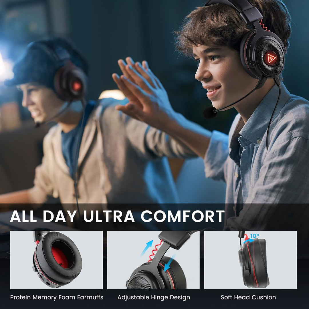 EKSA Gaming Headset, 7.1 Surround Sound PC Headset mit Noise Cancelling Mikrofon, USB & 3,5 mm Audio