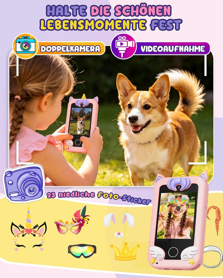 UCIDCI Kinder-Smartphone-Spielzeug für Mädchen im Alter von 3–7 Jahren mit Dual-Kamera – Kleinkind-H