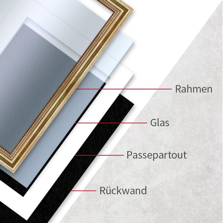 Mende Frames Bilderrahmen Antik 30x45cm I Farbe: Gold I Holzbilderrahmen I Fotorahmen I Goldener Bar