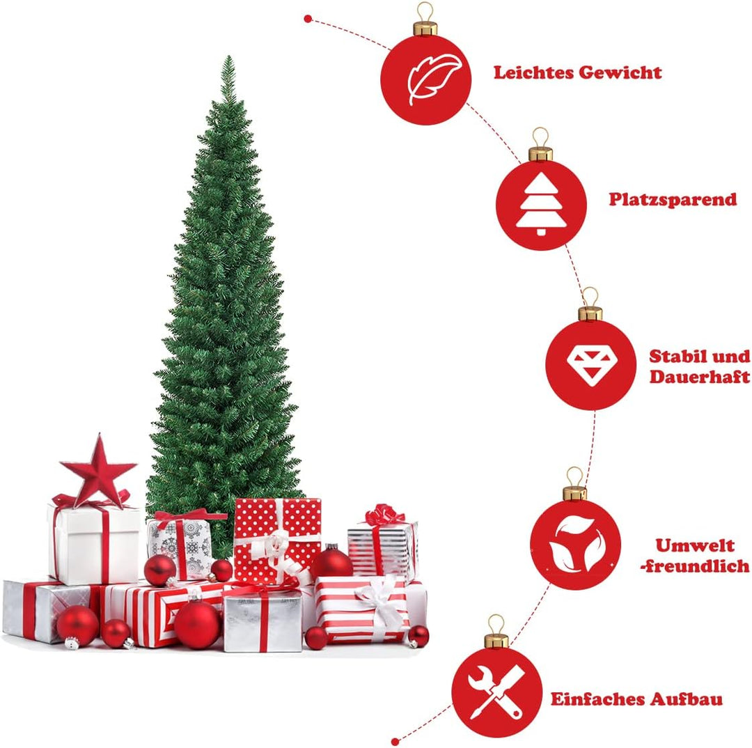 COSTWAY 150/180/210/240cm Bleistift Weihnachtsbaum, künstlicher Tannenbaum mit Metallständer, Christ
