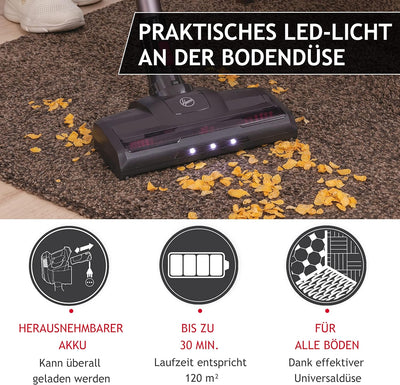 Hoover Akku-Staubsauger ohne Beutel + Tierdüse I bis zu 120 m² mit 1 Akkuladung I Staubsauger kabell