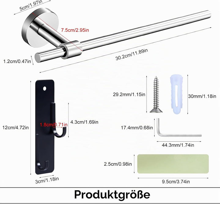 Handtuchhalter Bad, Edelstahl Gebohrt Handtuchhalter Wandmontage, Silber 30 × 7 cm WC Rollenhalter,