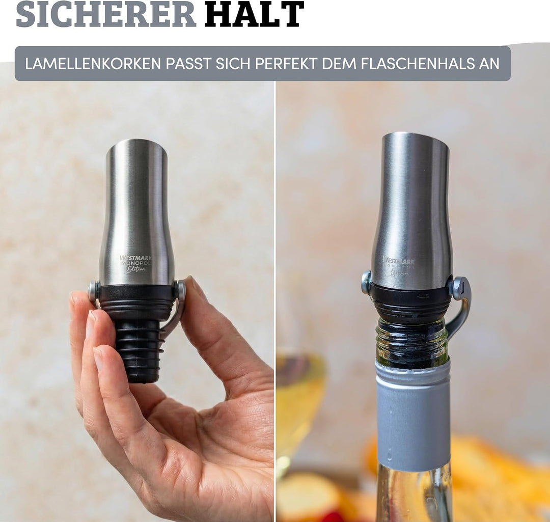 Westmark Weinausgiesser mit Verschliessmechanismus, Monopol Edition, Rostfreier Edelstahl/Silikon, L