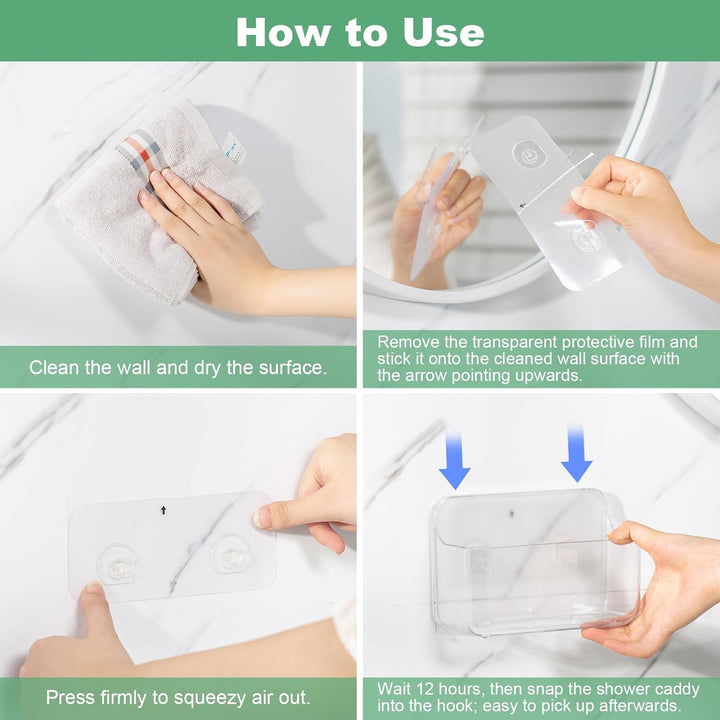 CGBE Duschablage Ohne Bohren, 2 Packs Transparenter Badezimmer Organizer für Wandmontage mit selbstk