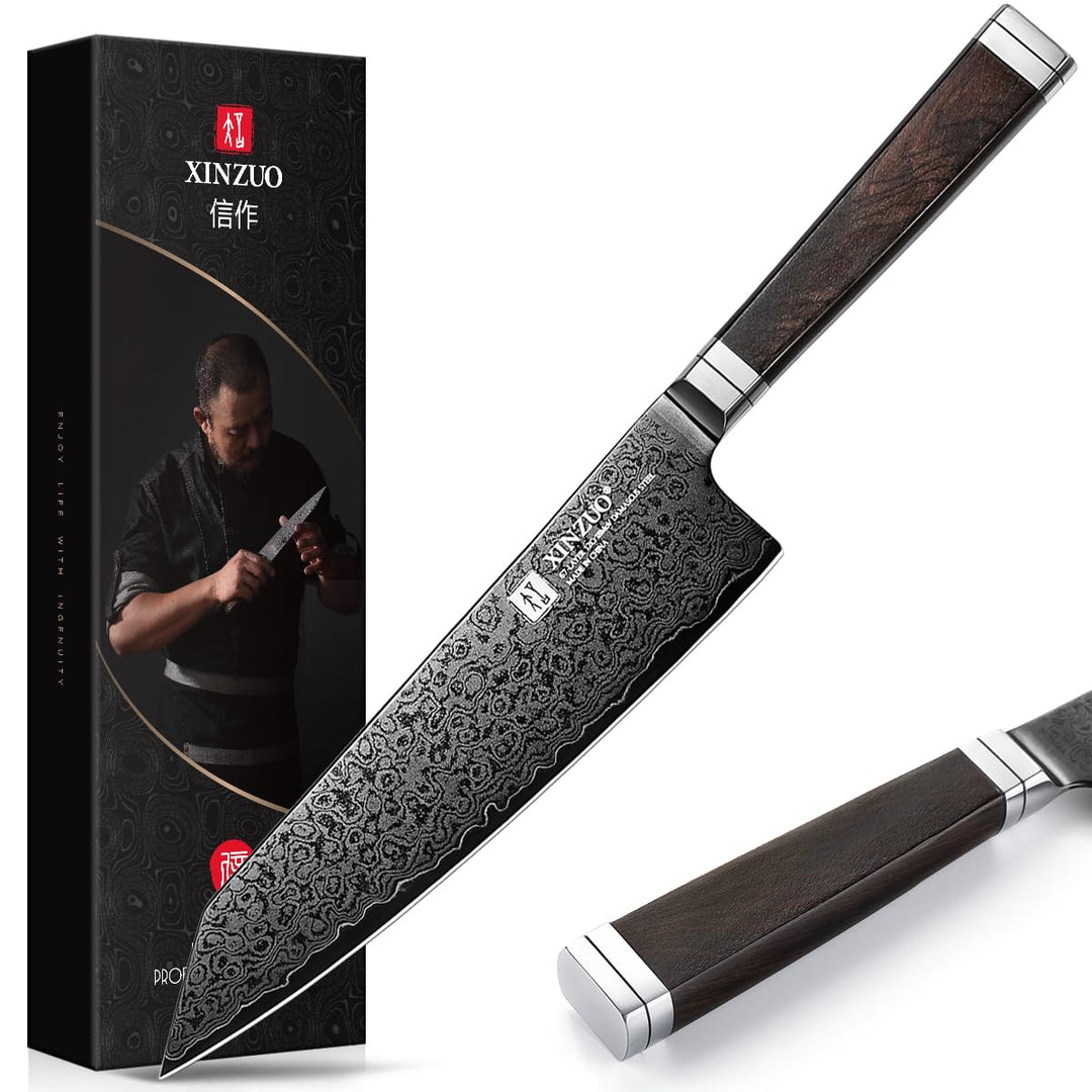 XINZUO 21cm Kiritsuke Kochmesser 67 Schichten Damaststahl Handgeschmiedet Chefmesser, Schwarze Titan