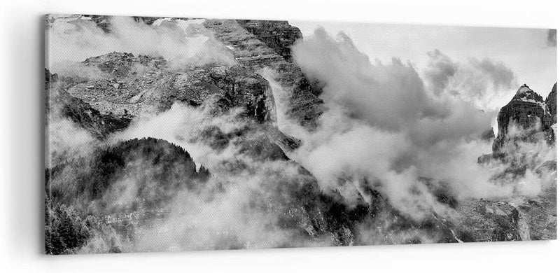 Panorama Bilder auf Leinwand 100x40cm Leinwandbild Berge Nebel Gipfel Gross Wanddeko Bild Schlafzimm