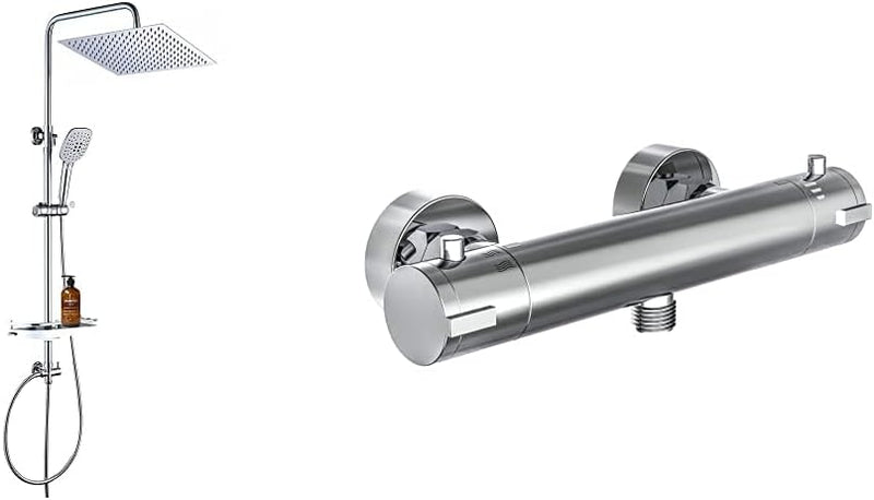 JOHO VC-3030-ABLAGE CP Duschset Regendusche, Chrom & EISL CLAUDIO, Mischbatterie mit Thermostat, The