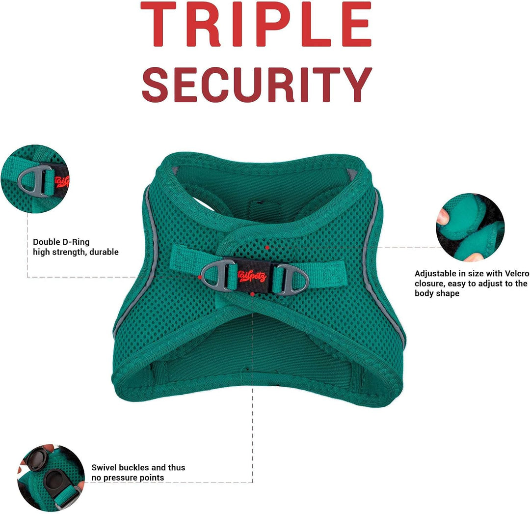 Tailpetz Airmesh-Geschirr (Smaragd, XL) Dunkelgrün XL (Brustumfang 66–70cm), Dunkelgrün XL (Brustumf