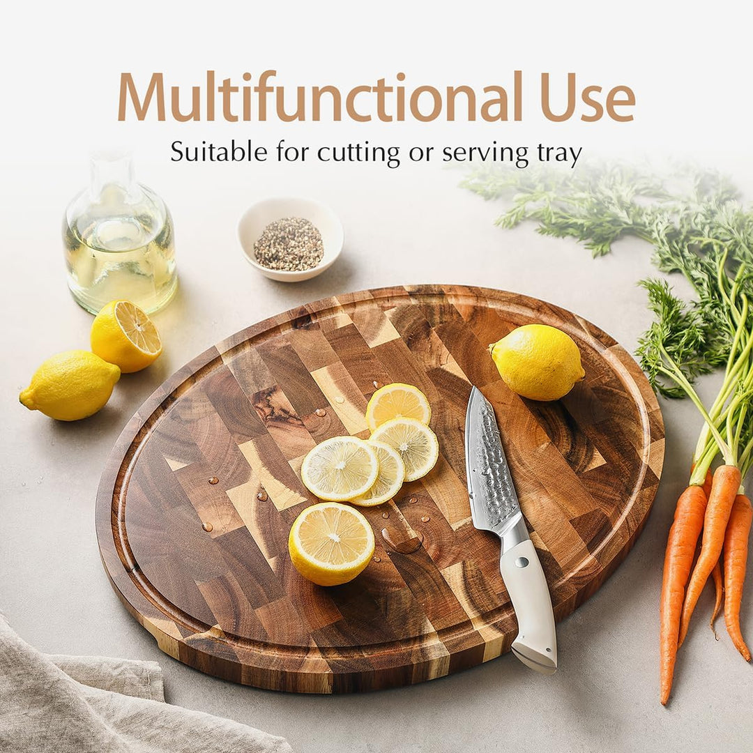 HEZHEN Akazienholz Hackbretter, Hirnholzmaserung Schneidebrett Eingebaute Saftrinne,Ovale Servierbre