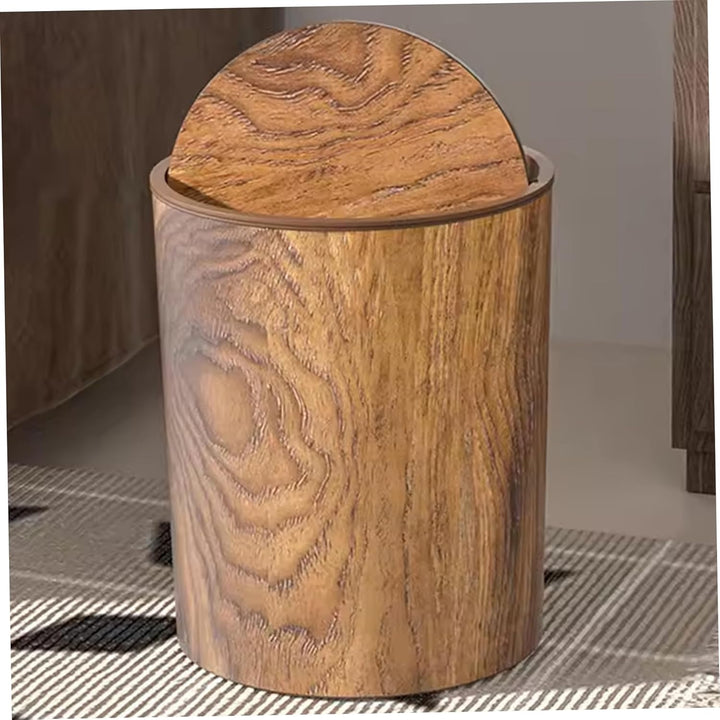 Mülleimer mit Deckel | Retro-Mülleimer, Holzmaserung, mit Schwingdeckel, runder, wiederverwendbarer