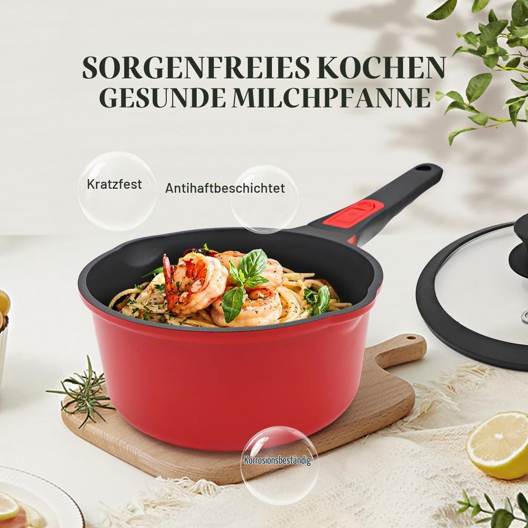 Bobikuke Kasserolle 20cm mit Deckel, 2.5L Antihaft-Stielkasserolle mit Abnehmbarer Griff, Milchtopf