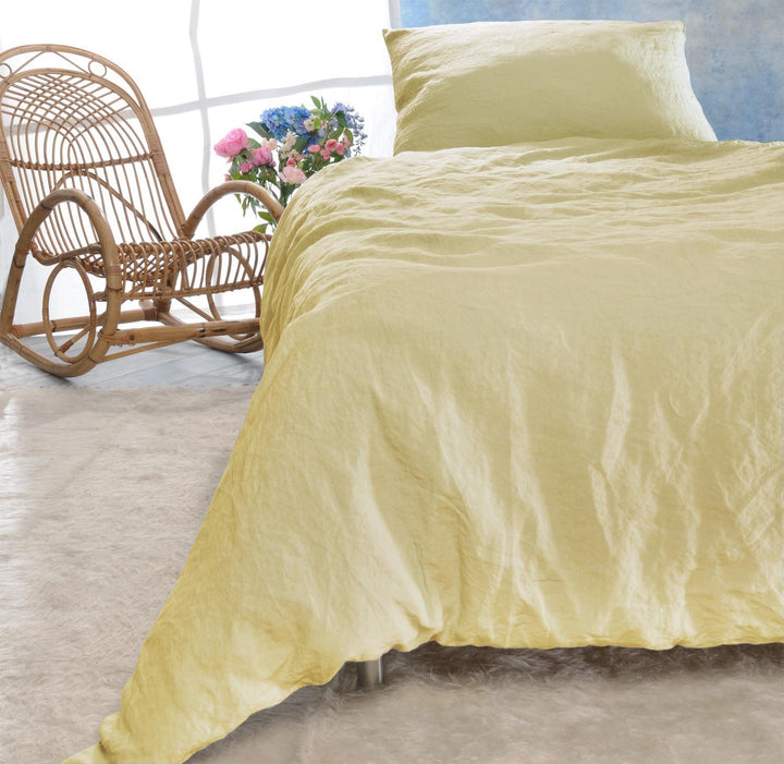 Wohnen &amp; Accessoires GmbH &amp; Co. KG Leinen-Bettwäsche Set Sintra 135x200cm + 80x80cm gelb 2tlg. 135x2
