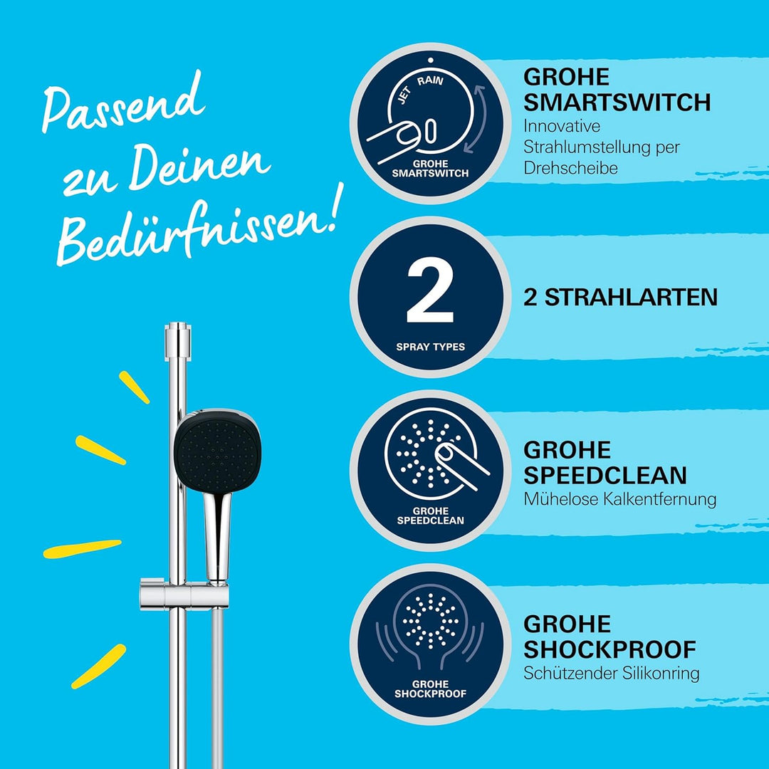 GROHE Vitalio 110, Duschset, 14l pro Min (Duschstangenset mit: Duschkopf 2 Strahlarten, 1,75m Schlau