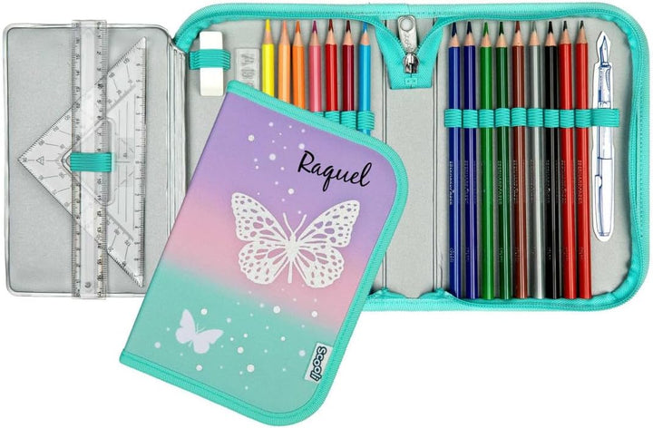 minimutz Federmappe Schmetterling Mädchen - Personalisiert mit Name - Federtasche Butterfly in Paste