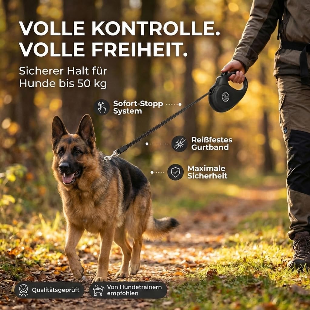 HUND IST KÖNIG Rollleine Hundeleine 5m für kleine &amp; grosse Hunde | Hochwertige Hundeleine ausziehbar